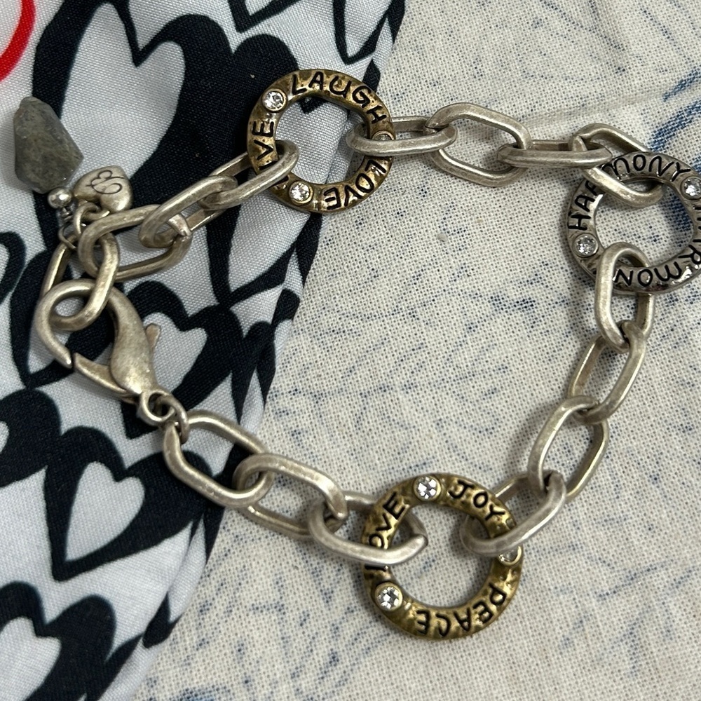 Brighton Art & Soul Harmony Bracelet Two-tone Peace Love Links with Cloth Bag - Picture 3 of 7